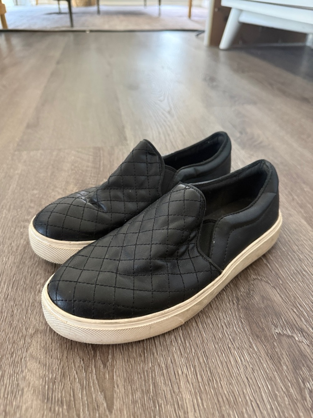 Aldo Black Quilted Slip-On Flats with White Platform Sole